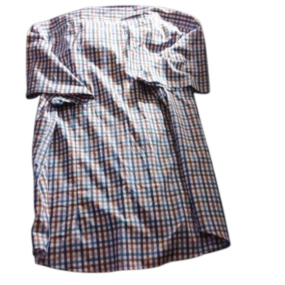 Blue and Brown Casual Button Down Shirt with Plaid Pattern - Picture 3 of 3